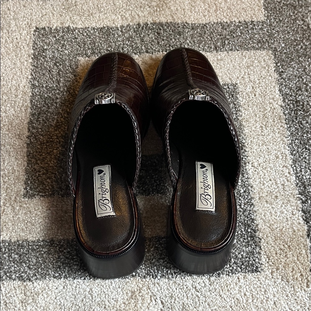Brighton Deep Brown Croc-Embossed Mules - Picture 3 of 3